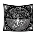 Détail de la tenture Arbre de Vie avec l'oeil et motifs soleil et de la lune - 73*95CM / QY426-2 Arbre d'Astrologie Noir et Blanc