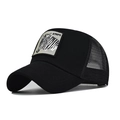 Detail shot of a black trucker hat featuring a realistic zebra embroidery and Stripe patch - Adjustable / Black-Zebra Embroidery (26)
