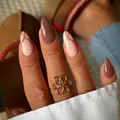 24pcs short press-on nails in mocha brown and nude pink with golden wave line art - Bz1595 Gold And Brown Intermingling / Glue Type