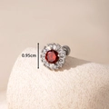 Silver surgical steel ear stud with red gemstone and white zirconias, 0.95cm size - Garnet Red Zirconia (Single Piece)