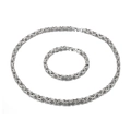 Conjunto de cadena bizantina de acero inoxidable plateado con collar y pulsera a juego - 5mm de Ancho (KS137924-Z)