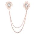Golden palace style collar brooch with clear pear-shaped rhinestones and tassels - Gold / White Zirconia