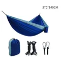 Blue nylon camping hammock 270x140cm with storage bag, ropes and D-shaped carabiners - 270x140cm / Rope Style / Royal Blue/Sky Blue