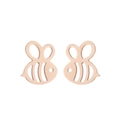 Detail of rose gold hollow bee earrings with intricate wing patterns and animal design - Rose Gold