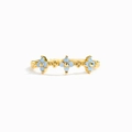 Anello in argento S925 dorato con tre fiori e pietra opale azzurro chiaro elegante - Taglia US 6 / Oro