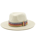 Cappello di paglia stile Panama con nastro etnico colorato per il sole al mare - M (56-58cm) / Bianco Crema