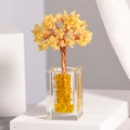 Handcrafted yellow crystal money tree with copper wire on a clear glass base - Short Glass Bottle - Citrine