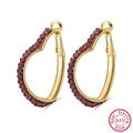 Elegant s925 sterling silver heart hoop earrings with red beads and golden finish - Wine Red Heart Hoop - Gold