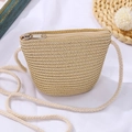 Mini borsa a tracolla in paglia beige con cerniera e tracolla sottile per bambini - Borsa a Conchiglia / 11*14*6cm / Beige