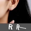 Minimalist S925 sterling silver R-letter stud earring with polished metallic finish - Letter R/Pair