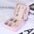 Portable pink PU leather jewelry travel case with zipper and multi-compartment storage - Light Pink