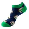 Low-cut ankle socks in navy blue featuring green accents and cartoon burger patterns - One Size (36-44) / C20 Deep Blue Hamburger