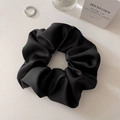 Elegant large black satin silk hair scrunchie with glossy finish in French retro style - Large Black (approx. 13CM)