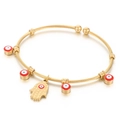 Golden stainless steel rope bracelet with red evil eye beads and Hamsa hand charm - Red (KB169274-MW)