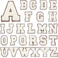Set di 26 toppe a forma di lettere in ciniglia bianco crema con bordo marrone per borse - Set di 26 lettere Crema su Caffè