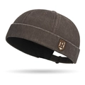 Distressed dark coffee washed cotton Miki hat with vintage shield patch and back strap - Adjustable / Coffee