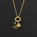 14K vergulde roestvrijstalen ketting met letter u en een gele kristallen hanger - Letter U