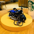 Blue and black flame pattern cartoon motorcycle keychain with a metal ring and hook - Mini Motorcycle - Blue
