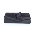 Elegante schwarze Abendtasche aus Satin mit handgefertigter Rose und Plissee-Struktur - 27*10*5cm / Schwarz