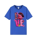 Blue cotton crewneck T-shirt with LOVE leopard and floral print on white background - XS / Royal Blue