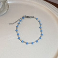 Minimalist sky blue beaded bracelet with gold plating and freshwater pearl tassels - Sky Blue Transparent Crystal Bamboo Style (12#)