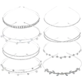 Set of 8 bridal headbands with silver metal finish featuring pearls and rhinestones - 8-Piece Set Style 17# (As Pictured)