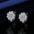 Silver flower moissanite stud earrings featuring high-clarity zircon floral cluster - Sunflower Earrings Led-60
