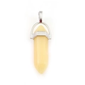 Natural light yellow crystal hexagonal column pendant with silver metal base on white background - Light Yellow