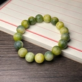 Buddhist gradient bead bracelet with green and yellow tones and engraved symbols - Lime Green Carved Six Characters
