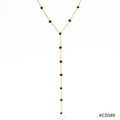 Y-vormige gouden roestvrijstalen ketting met zwarte zirkoon hanger en kwastjesfranje - Goud Zwart Zirkonia Stijl (KCD589)