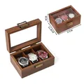 3-slot walnut wood watch storage box with glass lid and vintage lock, 17x11.8x8cm size - 3-Slot Black Walnut