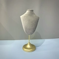 Grey velvet bust necklace display stand with stable gold metal base and minimalist design - Necklace Bust Stand - High (Grey)
