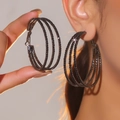Exaggerated oversized black rhinestone hoop earrings with triple layer crystal design - Triple Circle / Black Three-layer DTE306600GU-BK