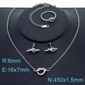 Dreiteiliges silbernes Knoten-Schmuckset mit Kette, Ohrsteckern und einem Ring - Ringgröße 6 / Stahlfarbe Halskette+Ohrringe+Ring Set (KS221640-Z)