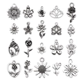 Set di ciondoli floreali in argento antico con rosa e girasole per gioielli fai da te - Misto 20 pezzi - Serie Argento Antico