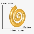 Detailed view of gold spiral earrings with precise dimensions 3.4cm x 3.2cm and weight - Gold