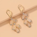 Elegant gold layered waterdrop earrings with opal cat's eye stones and rhinestones - Gold Cat Eye Stone Leaf Ear Hooks
