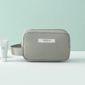Grey waterproof nylon makeup bag with top handle and MAKEUP BEAUTY label detail - Fresh Green Small
