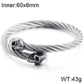 Mens vintage silver stainless steel skull bangle with thick twisted wire cable design - Retro Silver Skull Style (KB104638-BD)