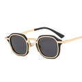 Retro punk style square polygon sunglasses with black and gold metallic frame - C1 Black Frame Grey Lens