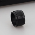 Black rotatable stainless steel wide ring with engraved Buddhist Heart Sutra - Heart Sutra Style (KR37988-K)