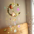 Moon suncatcher wind chime with pink crystals and rainbow prism balls hanging decoration - 15cm Amethyst Leaf Moon (Style 1)