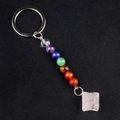 Handmade chakra keychain with colorful gemstone beads and a pink crystal quartz pendant - Rose Quartz