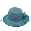 Blue-gray wide brim sun hat with large side bow and elegant striped woven texture - Wide Brim Flower / Lake Blue