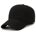 Gorra de béisbol de lana negra para hombre con bordado y forro de vellón térmico - Ajustable / Etiqueta Montaña Negro