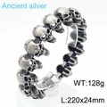 Hip hop skull bracelet in ancient silver finish with detailed carved steel links - Ancient Silver Bracelet