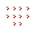 Macro view of ten cherry enamel alloy pendants with red fruit and green leaves - 3# Cherry Style