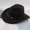 Classic black wool felt cowboy hat featuring turquoise studs and a leather decorative band - Sapphire Leather Strap / Black