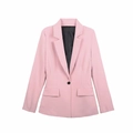 Schmal geschnittener Damenblazer in Hellrosa mit schwarzen Knöpfen und Reverskragen - XS / Rosa