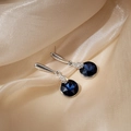 Elegant deep blue crystal drop earrings with silver finish and pavé zircon accents - Silver Royal Blue Gemstone